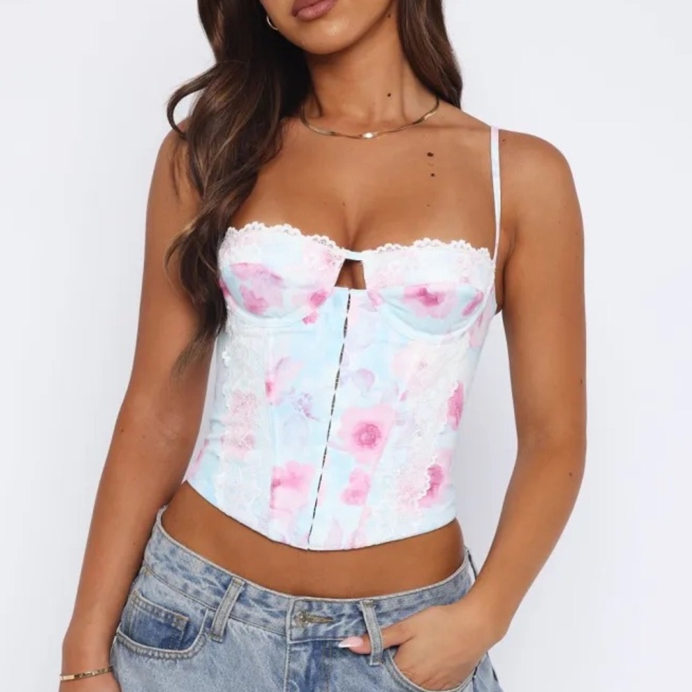 Floral Lace Trim Bustier Crop Top
